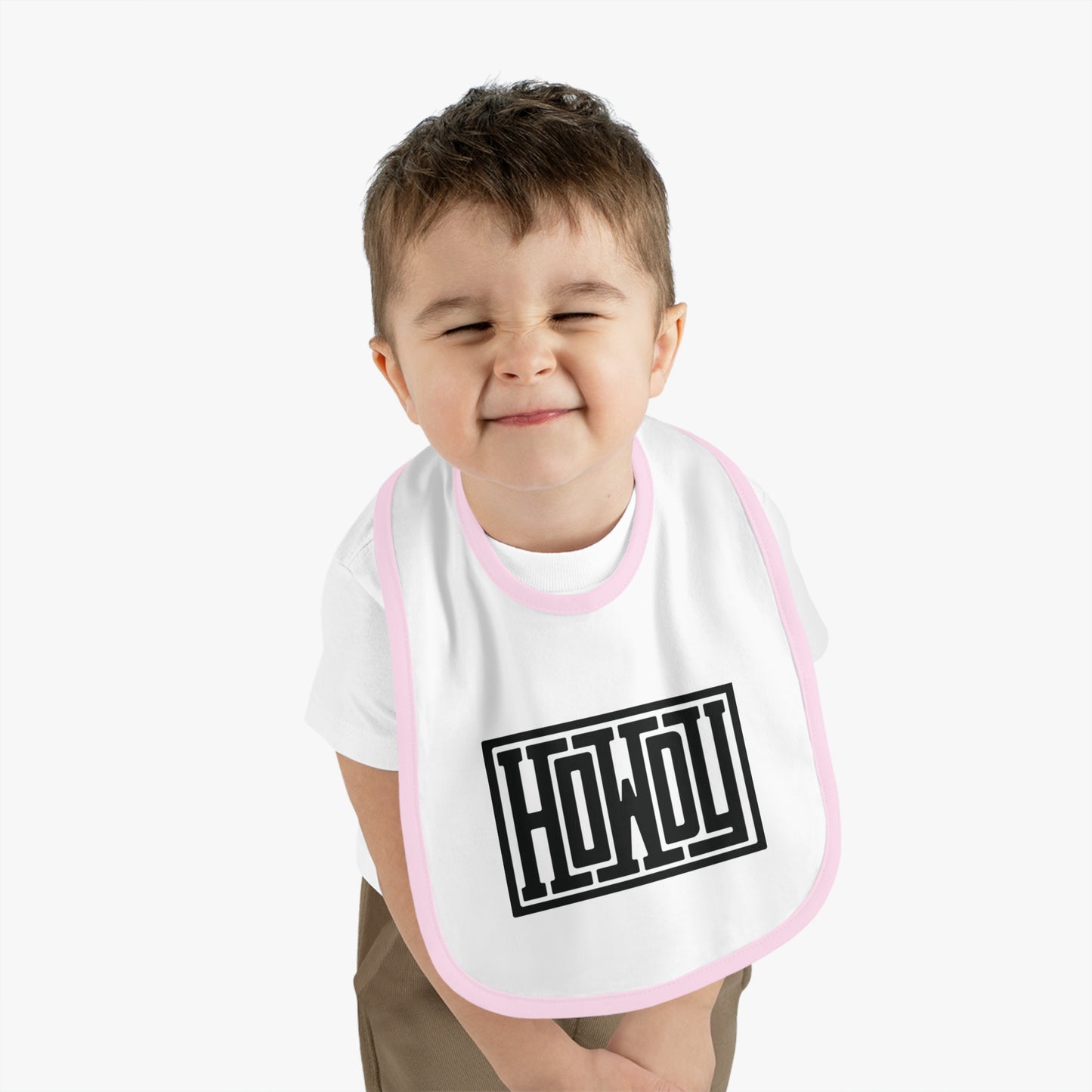 Howdy Baby Bib - Cute Contrast Trim Jersey Bib, Baby Shower Gift, Infant Feeding Accessory, Personalized Bib, Modern Child's Apparel