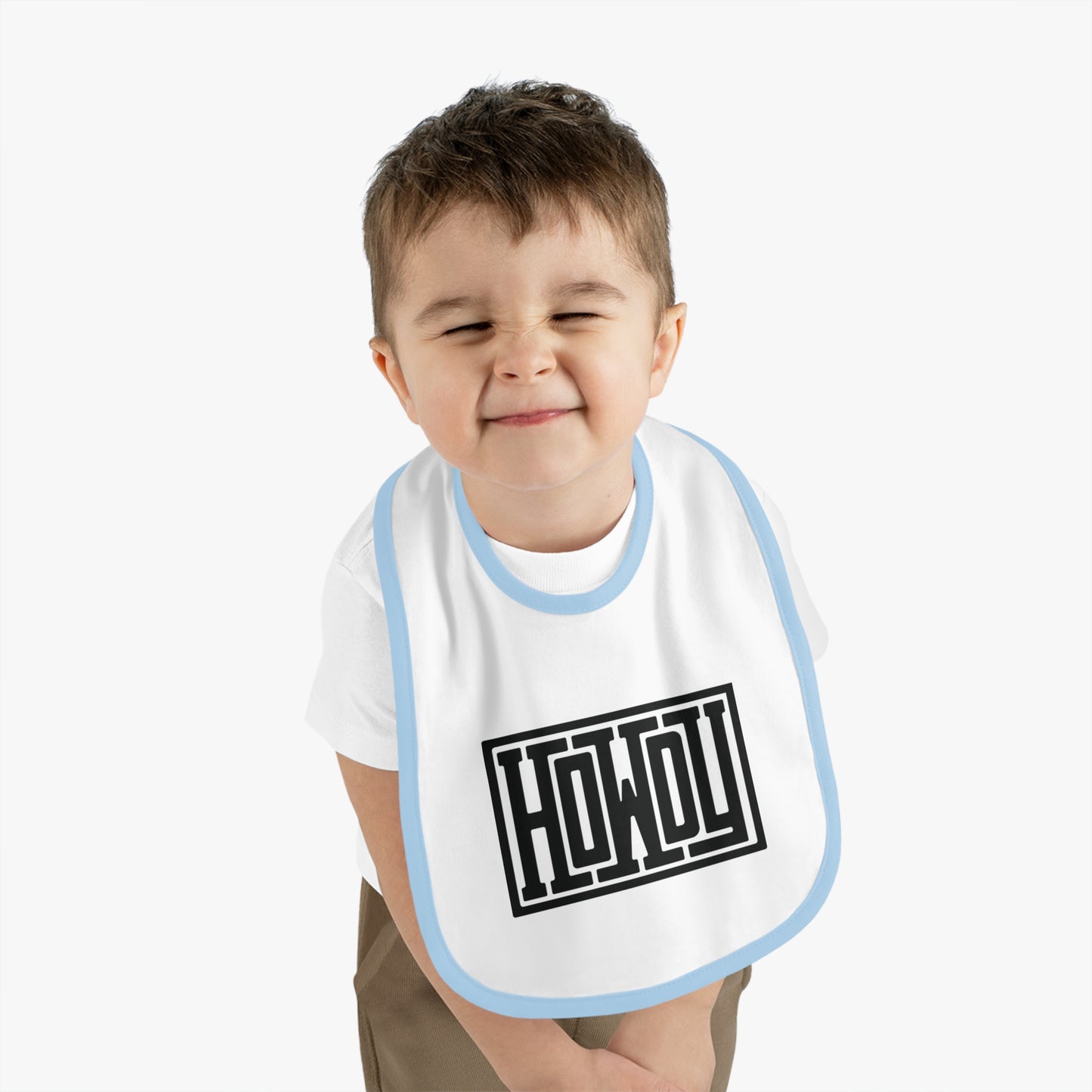 Howdy Baby Bib - Cute Contrast Trim Jersey Bib, Baby Shower Gift, Infant Feeding Accessory, Personalized Bib, Modern Child's Apparel