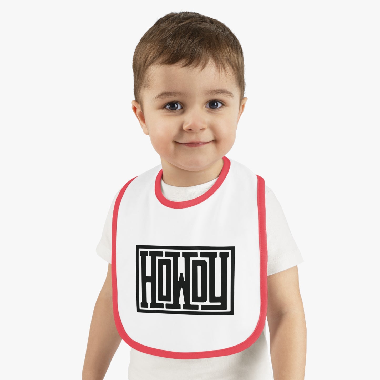 Howdy Baby Bib - Cute Contrast Trim Jersey Bib, Baby Shower Gift, Infant Feeding Accessory, Personalized Bib, Modern Child's Apparel