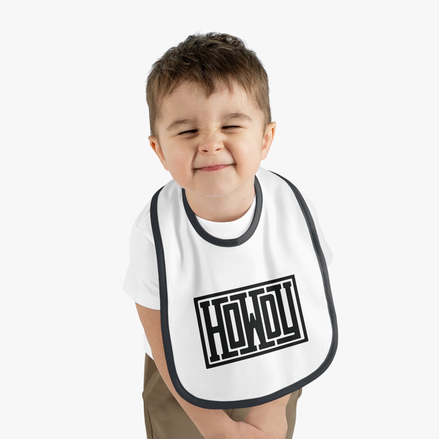 Howdy Baby Bib - Cute Contrast Trim Jersey Bib, Baby Shower Gift, Infant Feeding Accessory, Personalized Bib, Modern Child's Apparel