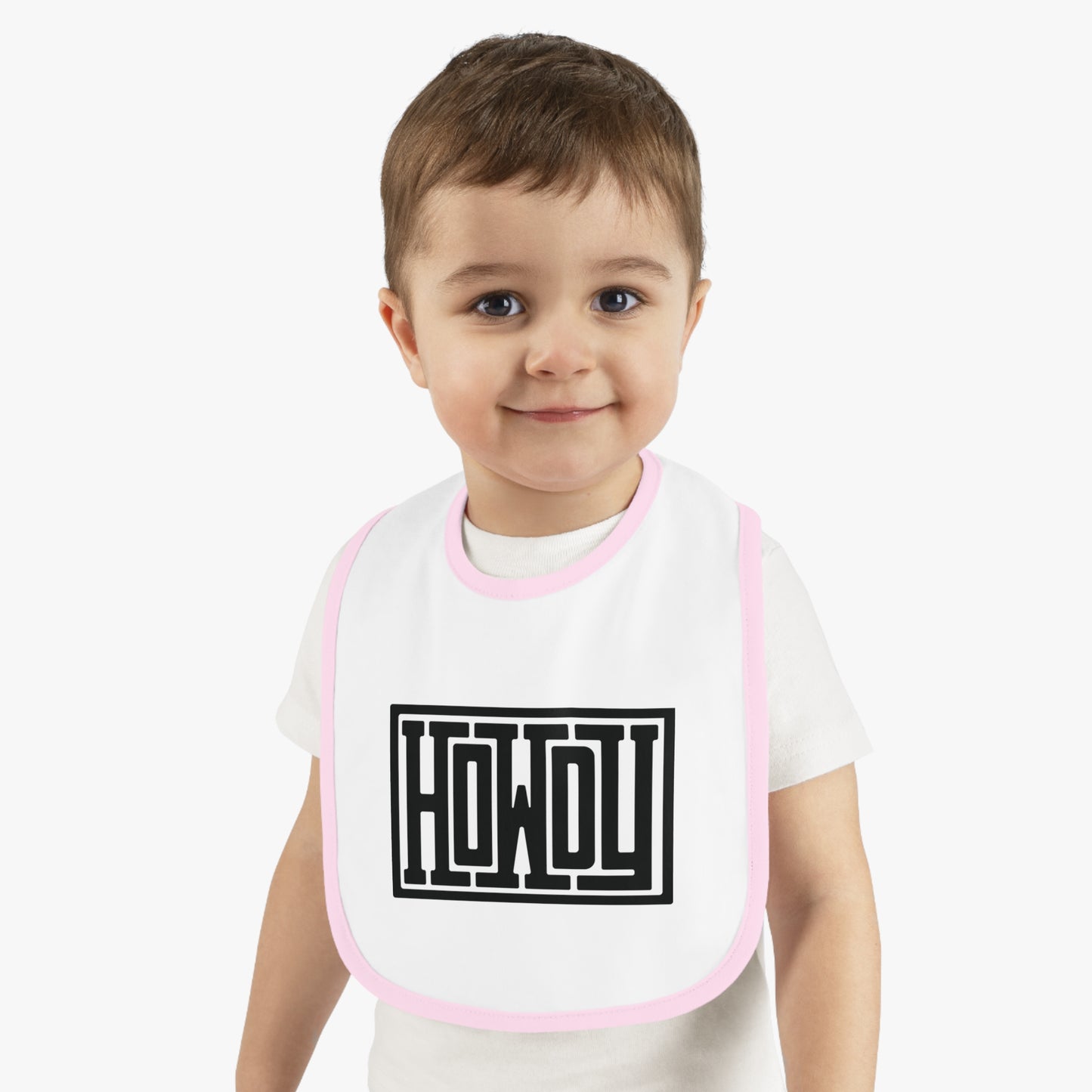 Howdy Baby Bib - Cute Contrast Trim Jersey Bib, Baby Shower Gift, Infant Feeding Accessory, Personalized Bib, Modern Child's Apparel