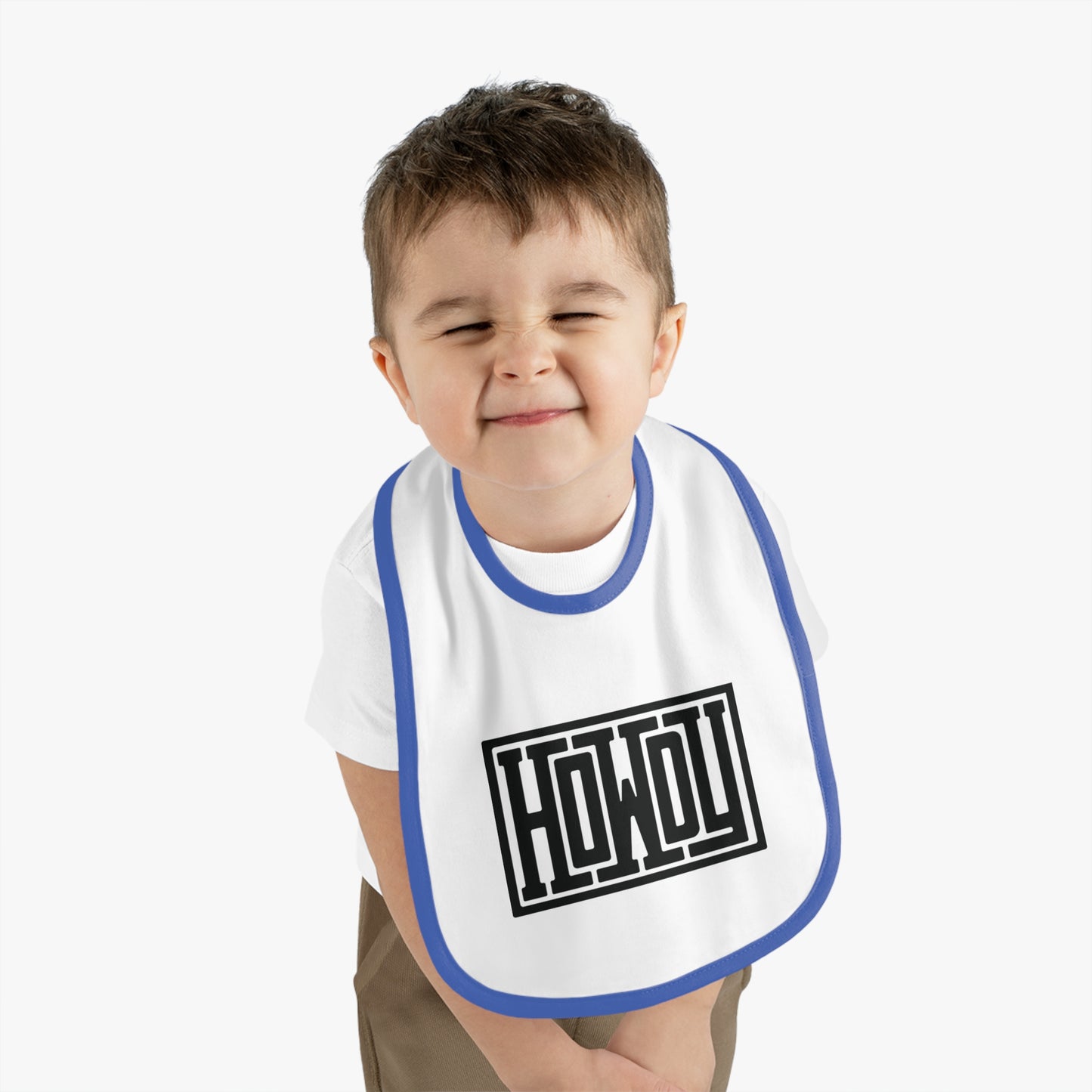Howdy Baby Bib - Cute Contrast Trim Jersey Bib, Baby Shower Gift, Infant Feeding Accessory, Personalized Bib, Modern Child's Apparel