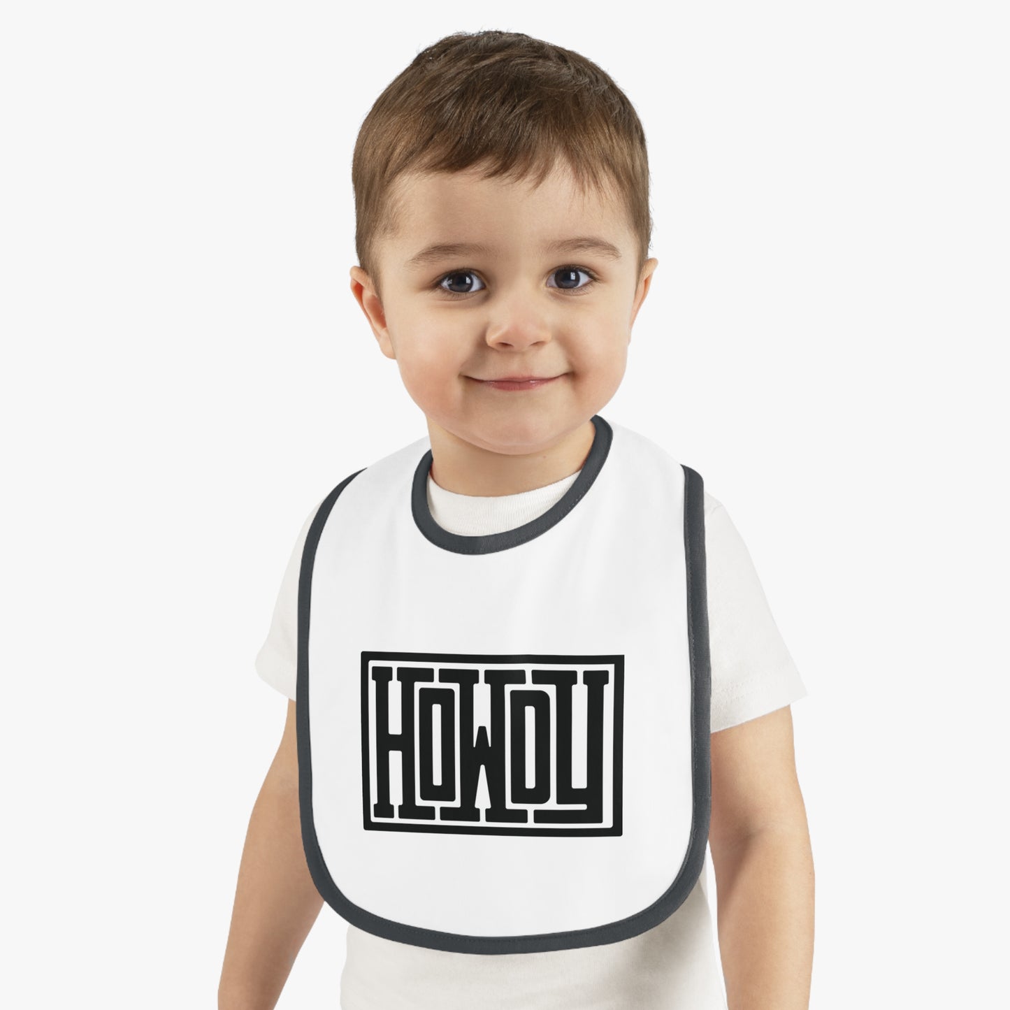 Howdy Baby Bib - Cute Contrast Trim Jersey Bib, Baby Shower Gift, Infant Feeding Accessory, Personalized Bib, Modern Child's Apparel