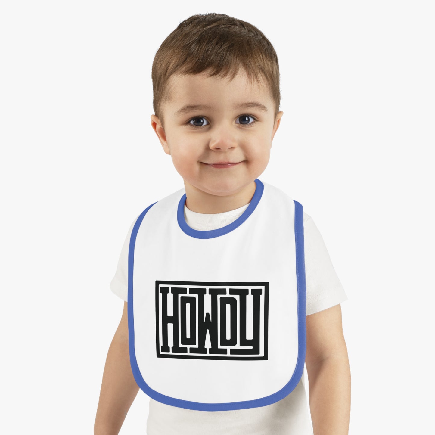Howdy Baby Bib - Cute Contrast Trim Jersey Bib, Baby Shower Gift, Infant Feeding Accessory, Personalized Bib, Modern Child's Apparel