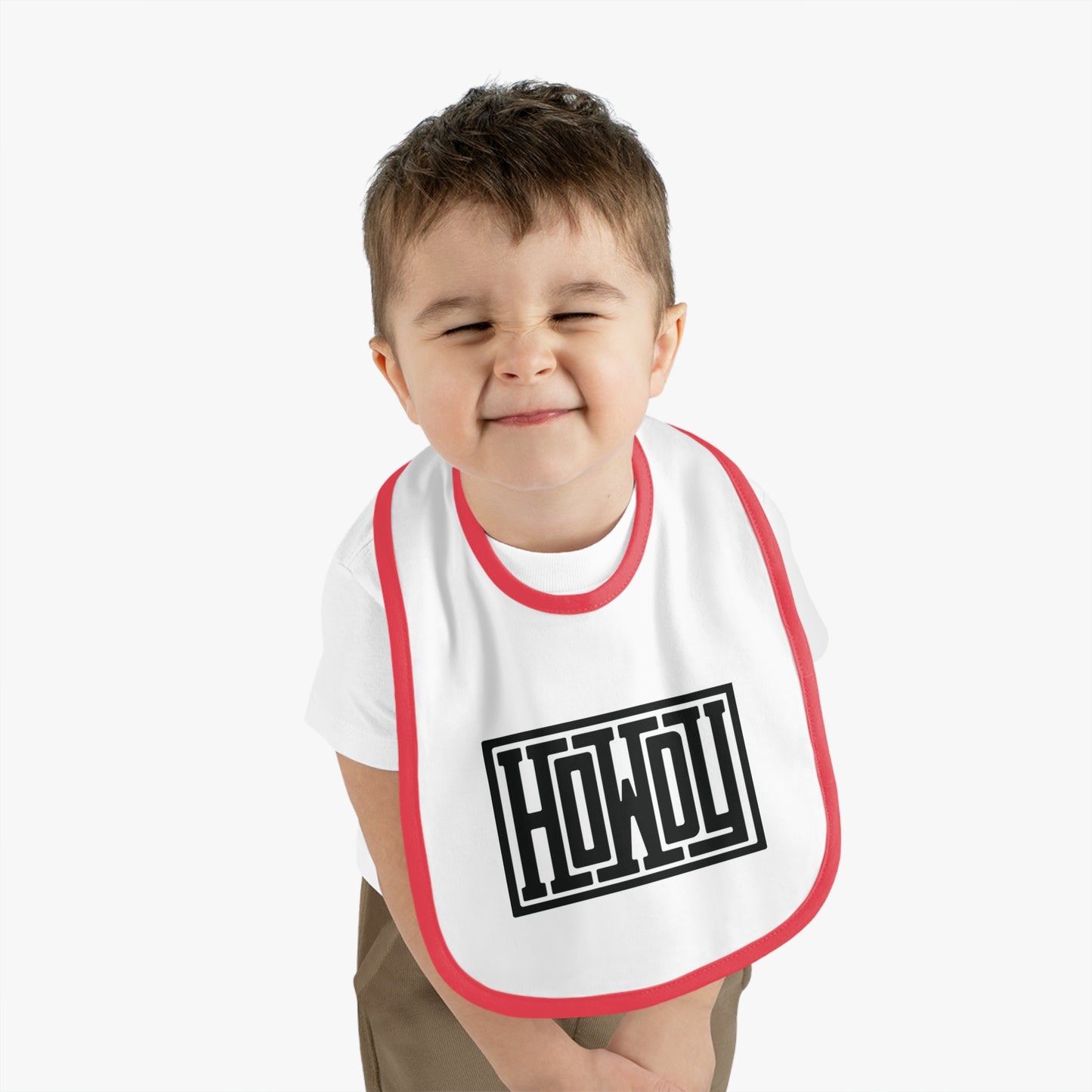 Howdy Baby Bib - Cute Contrast Trim Jersey Bib, Baby Shower Gift, Infant Feeding Accessory, Personalized Bib, Modern Child's Apparel