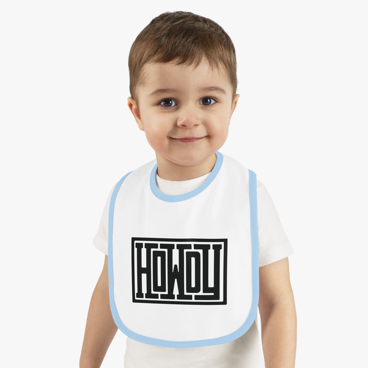 Howdy Baby Bib - Cute Contrast Trim Jersey Bib, Baby Shower Gift, Infant Feeding Accessory, Personalized Bib, Modern Child's Apparel